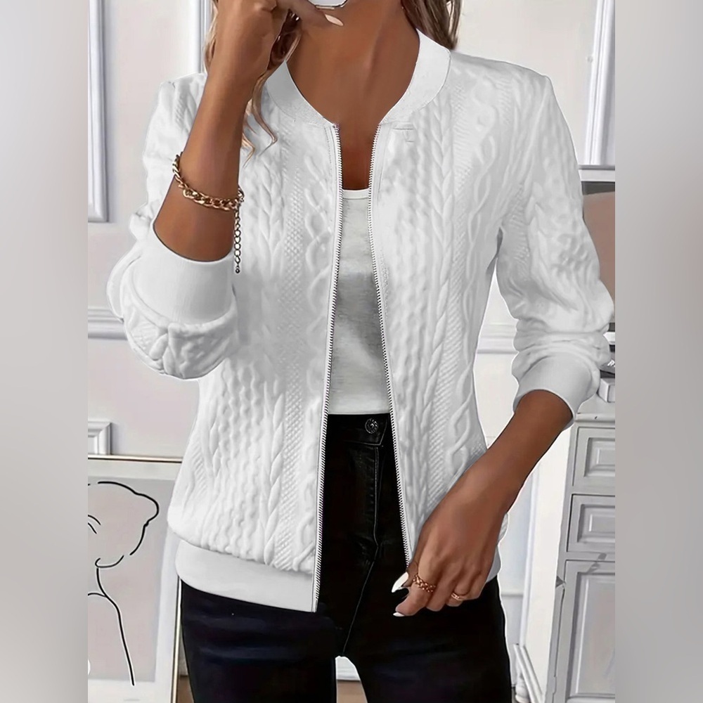 Texture Zip Up Long Sleeve Jacket